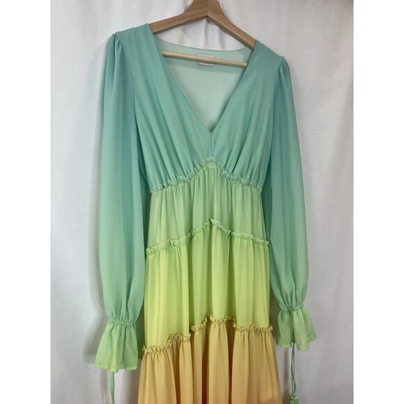 Rainbow Beach Women Size S Hi Lo Maxi Dress Bohemian Champagne & Strawberry Boho - Picture 3 of 14